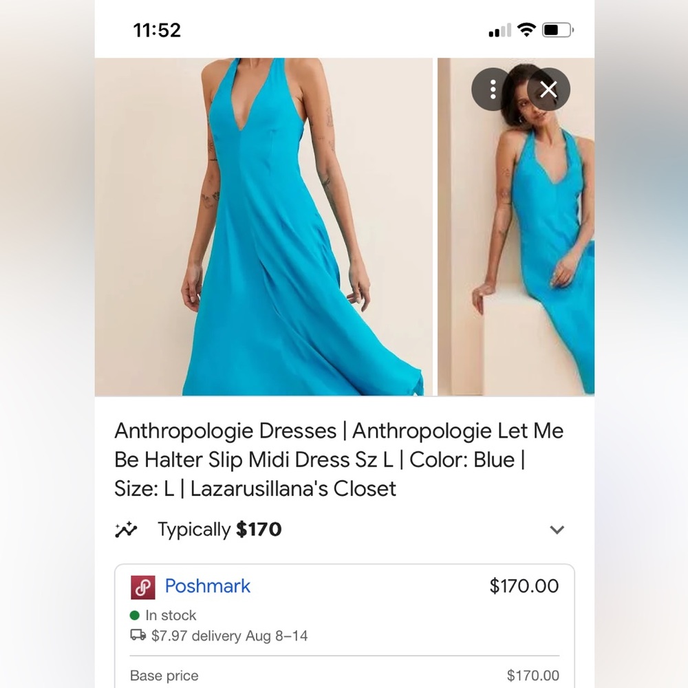 New with tags Let Me Be Anthropologie satin blue halter midi dress